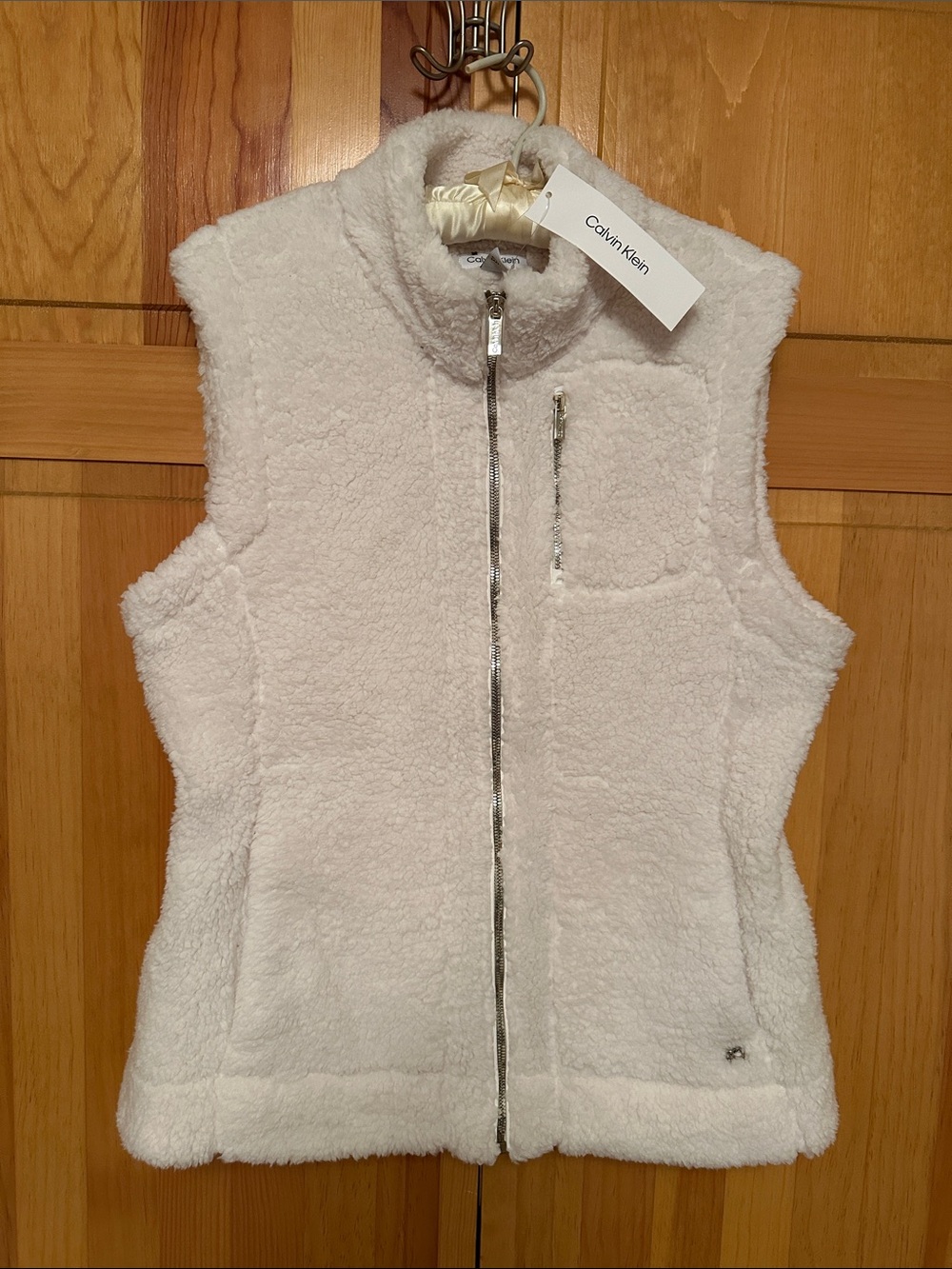 Calvin Klein Ivory Sherpa Zip Vest